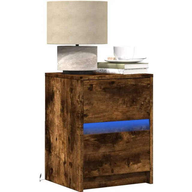 vidaXL Nachtkastjes met LED 2 st bewerkt hout gerookt eikenkleurig Bruin