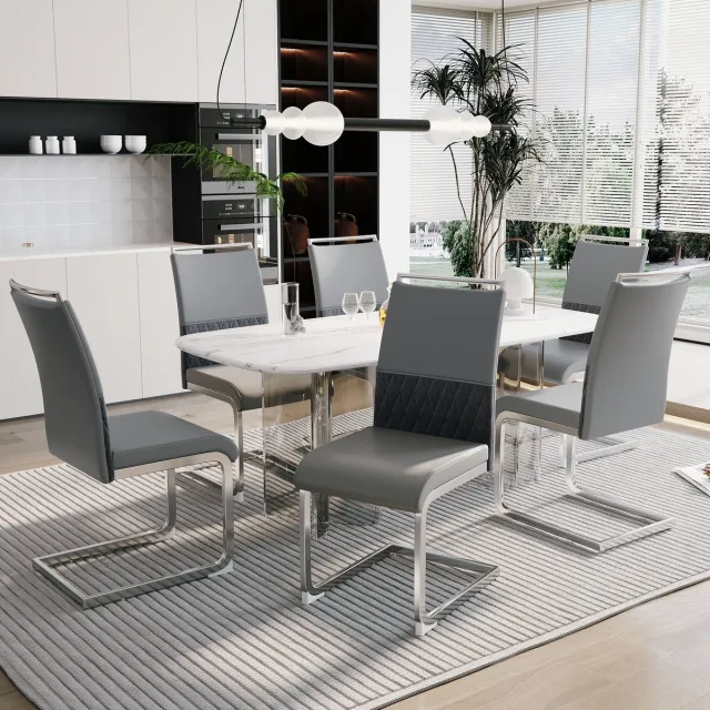 MIVRAY Eetkamerstoel 42 x 45 cm - Ergonomische Hoge Rugleuning En Zachte Zitting - Voor Eetkamer En Kantoor - Metaal Grijs