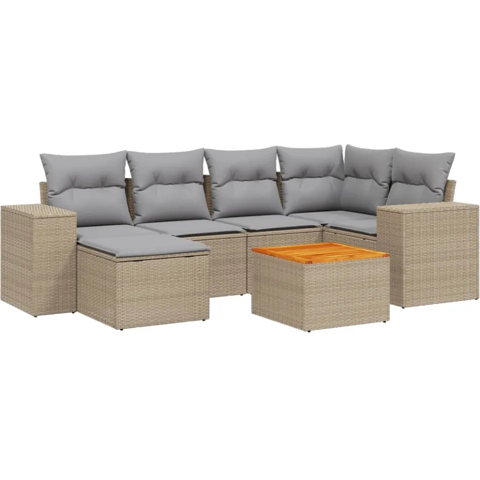 vidaXL 7-delige Loungeset met kussens poly rattan beige, foto 3