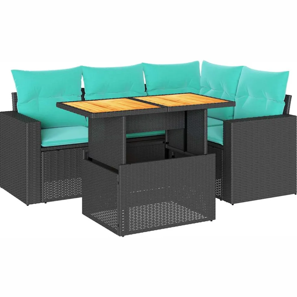 vidaXL 5-delige Loungeset met kussens poly rattan zwart, foto 3