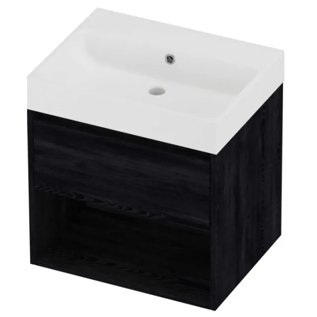 Proline Podium Badmeubelset Polystone Loft Schap 60x46x62 cm Mat White Black Oak Eiken