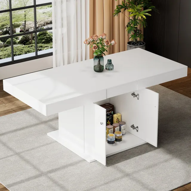 Zubaliya Uittrekbare Eettafel 140/180 cm - Tafel Met Opbergruimte En Automatisch Uitschuifsysteem - Wit