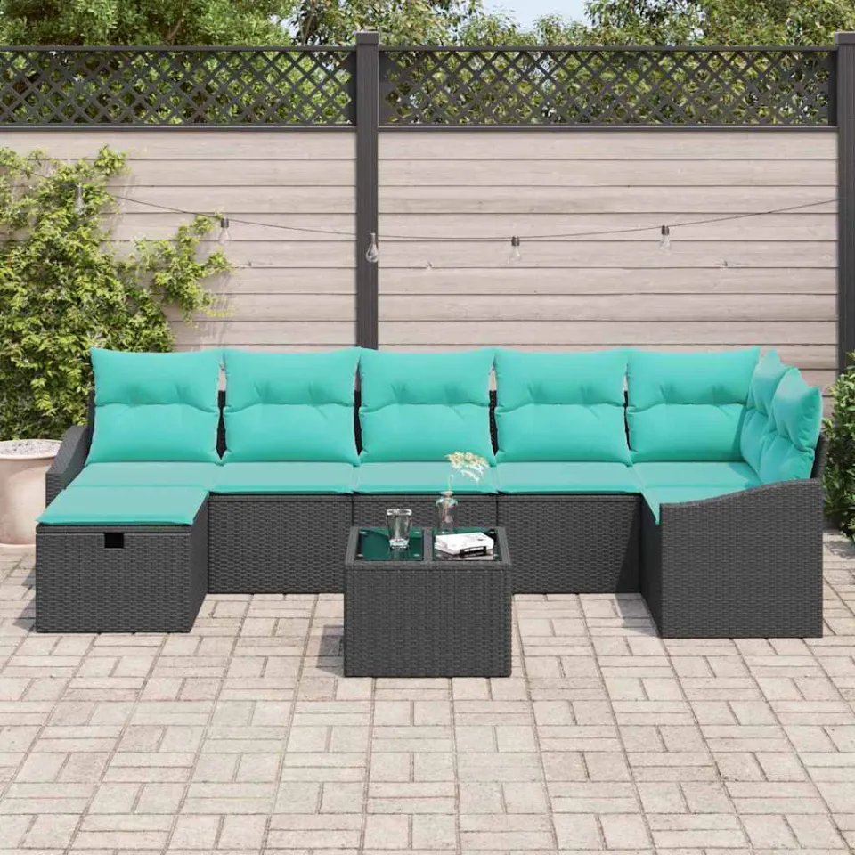 vidaXL Bankstel 8 st poly rattan zwart, foto 3