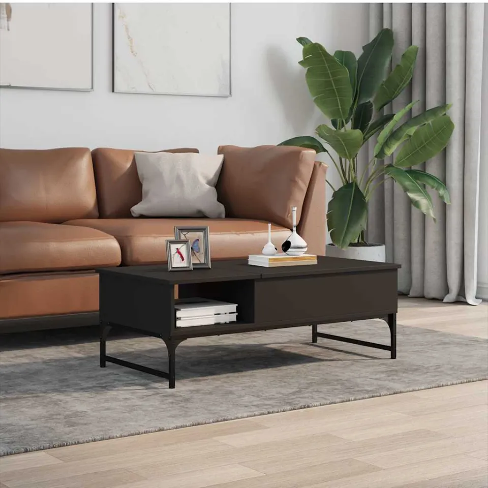 vidaXL Salontafel 100x50x35 cm bewerkt hout en metaal zwart, foto 3