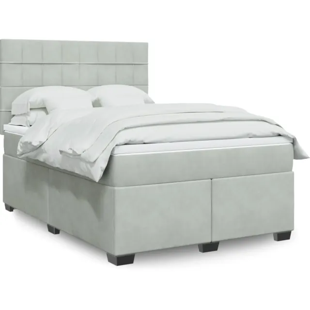vidaXL Boxspring met matras fluweel lichtgrijs 140x190 cm grijs