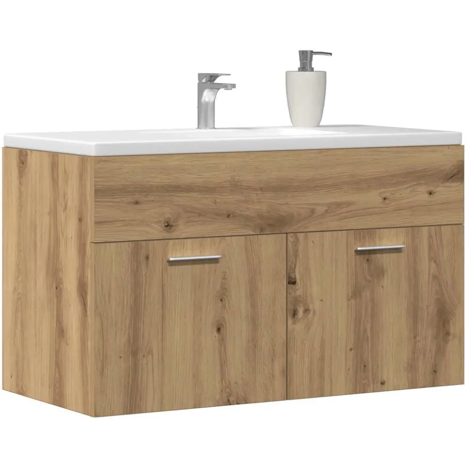 vidaXL Wastafelkast 90x38,5x46 cm bewerkt hout artisanaal eikenkleur Bruin