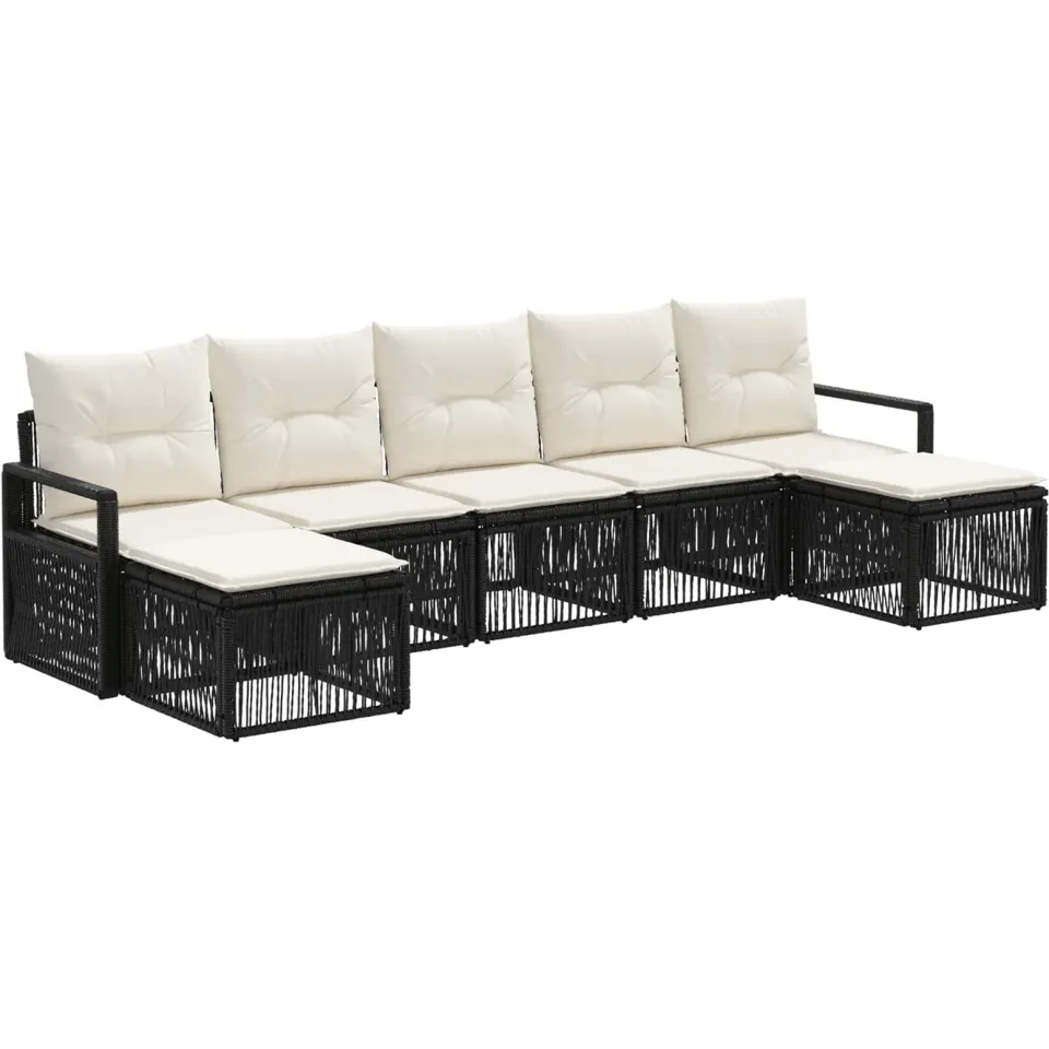 vidaXL Tuinbankenset 7 st 7-zits Zwart poly rattan, foto 3
