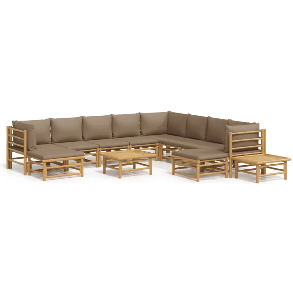 vidaXL 12-delige Loungeset met kussens bamboe taupe Bruin