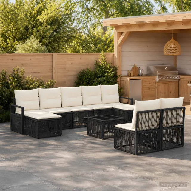 vidaXL Tuinbankenset 10 st Zwart poly rattan