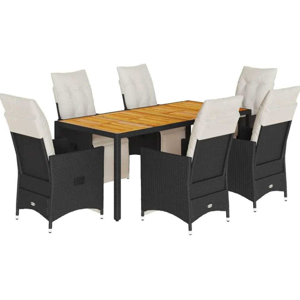 vidaXL 7-delige Tuinset met kussens poly rattan zwart, foto 3