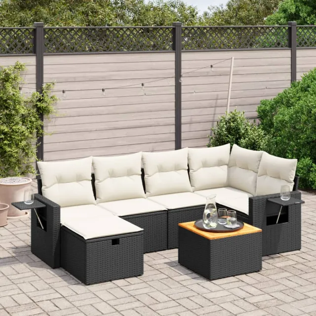 vidaXL 7-delige Loungeset met kussens poly rattan zwart, foto 2