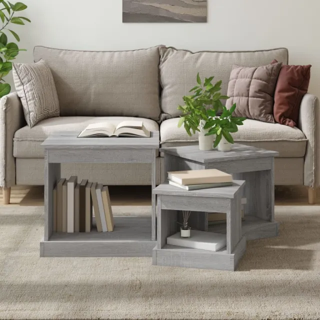 vidaXL 3-delige Salontafelset bewerkt hout grijs sonoma eikenkleurig, foto 2