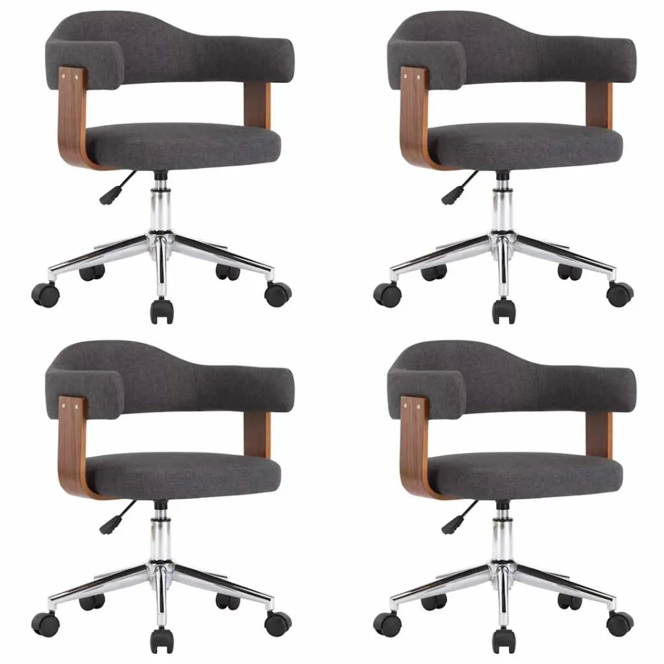 vidaXL Eetkamerstoelen 4 st draaibaar gebogen hout en stof grijs, foto 3
