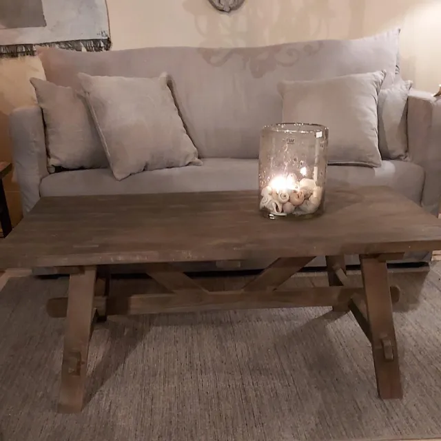 AURA PEEPERKORN SALONTAFEL | CROSSTABLE | TEAKHOUT LICHT VERGRIJSD | LENGTE 120 X 70 CM donkerbruin