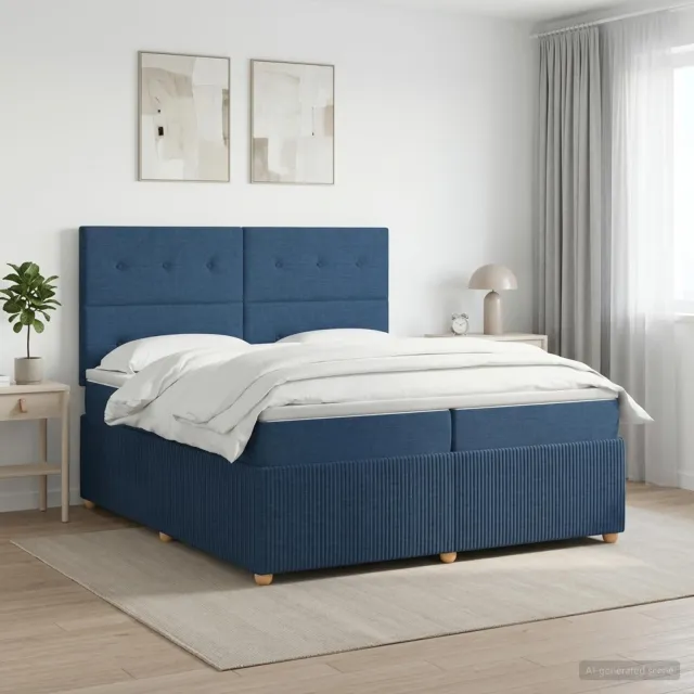 vidaXL Boxspringbed met matras met hoofdeinde Blauw 200 x 200 cm Stof