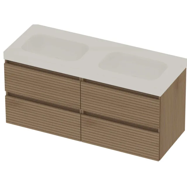 Basic-Line Moby 46 Badmeubelset Polystone 120x46x58 cm M46gwelo2x600 Lamello Oak Glans Wit