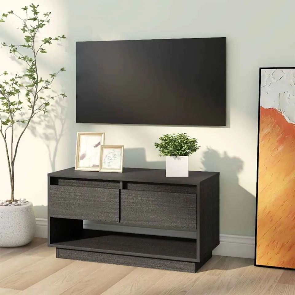 vidaXL Tv-meubel 74x34x40 cm massief grenenhout grijs, foto 3