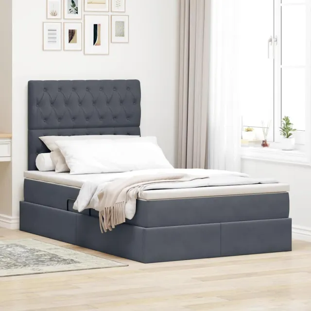 vidaXL LED Opslagbed met Matras Donkergrijs 120 x 200 cm Fluweel