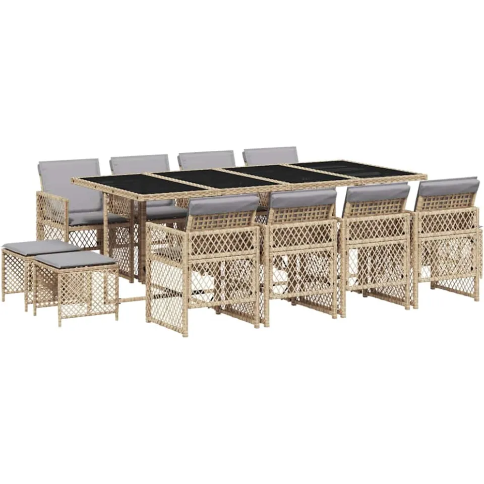 vidaXL 13-delige Tuinset met kussens poly rattan beige, foto 4