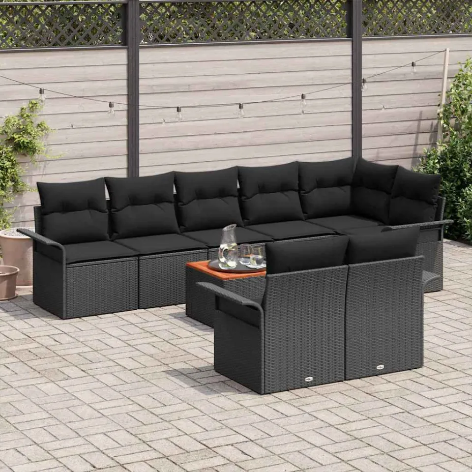 vidaXL Tuinbankenset 9 st Zwart poly rattan, foto 3