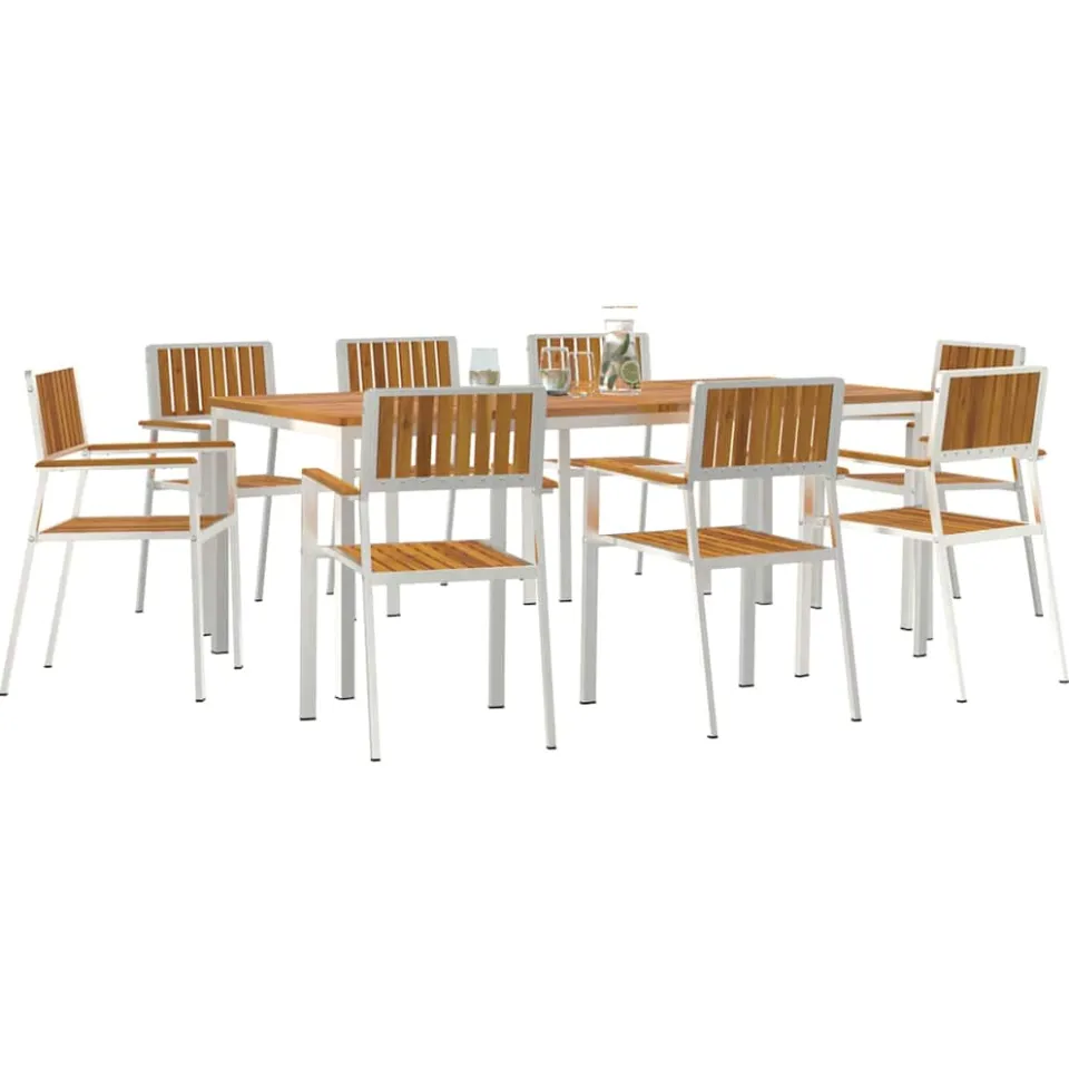 vidaXL Buiten eettafelset 9 st 200 x 90 x 75 cm Bruin
