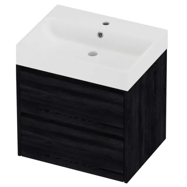 Proline Podium Badmeubelset Polystone Loft 1 Kraangat Symmetrisch 60x46x62 cm Mat White Black Oak Eiken