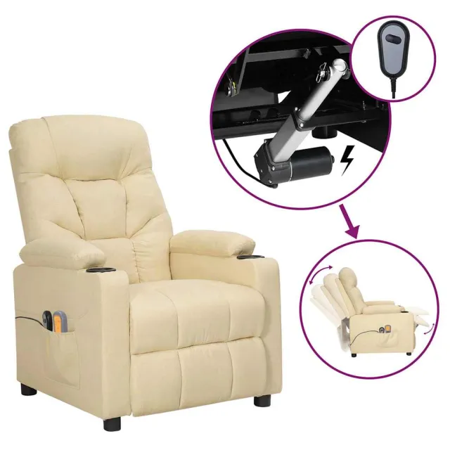 vidaXL Massagestoel elektrisch stof crèmekleurig, foto 2