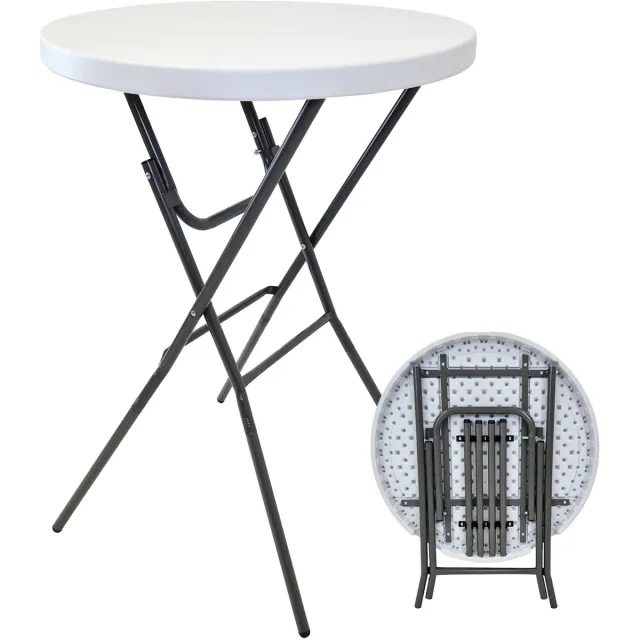 TRUTZHOLM Bartafel - Inklapbaar - Ø 80 cm - 110 cm hoog - Wit kunststof tafelblad - Gepoedercoat stalen frame - Grijs onderstel white grey