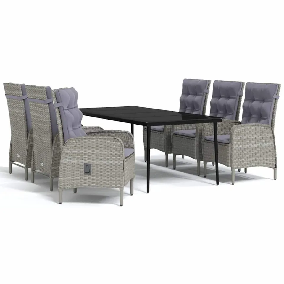 vidaXL 7-delige Tuinset met kussens grijs en zwart, foto 3