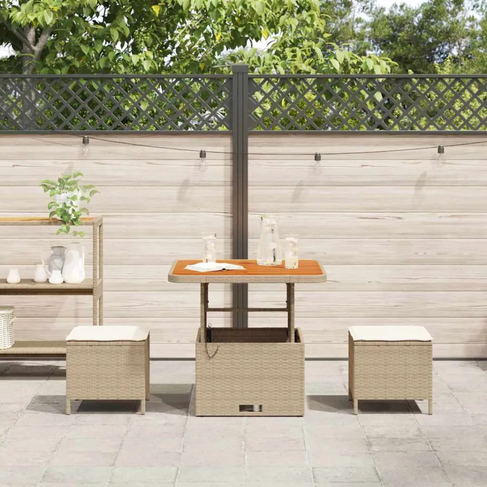 vidaXL Tuin eettafelset 3 st Beige poly rattan, foto 3