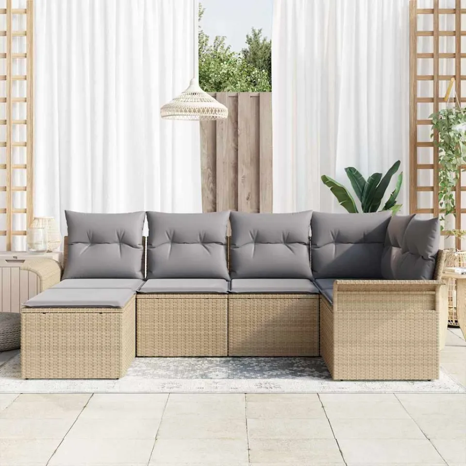 vidaXL Tuin Sofa Set 6 st Beige poly rattan, foto 3