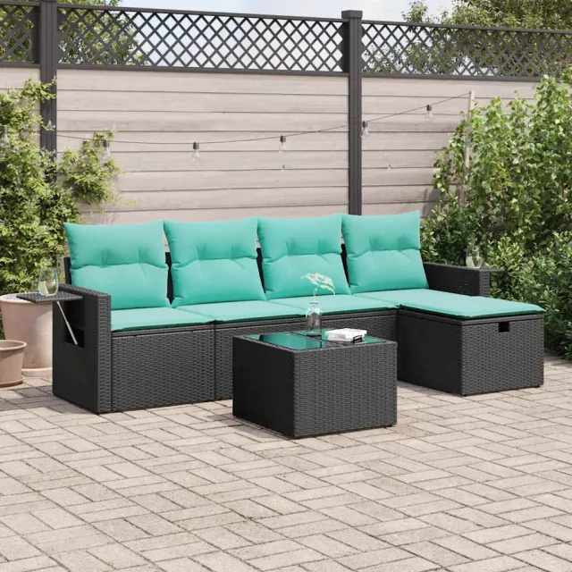 vidaXL 6-delige Loungeset met kussens poly rattan zwart, foto 2