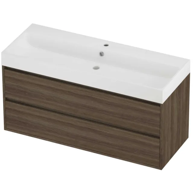Proline Podium Badmeubelset Polystone Loft 1 Kraangat Greeploos 120x46x62 cm Mat White Vital Oak Eiken