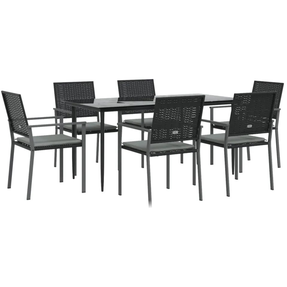 vidaXL 7-delige Tuinset met kussens poly rattan en staal Zwart