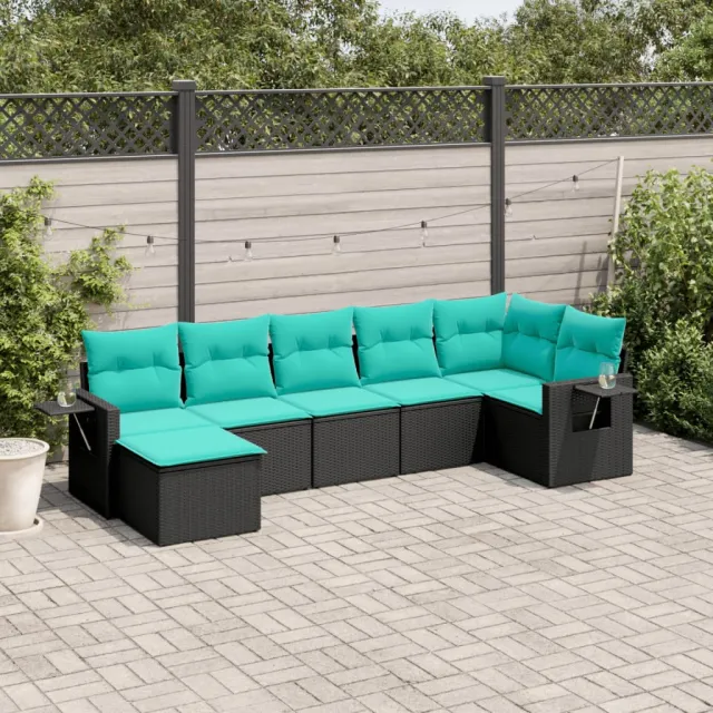vidaXL 7-delige tuinbankset met kussens van zwart polyrotan, foto 2