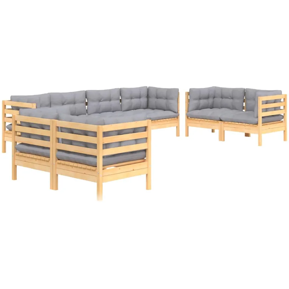 vidaXL 8-delige Loungeset met grijze kussens grenenhout grijs