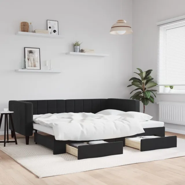 vidaXL Slaapbank met onderschuifbed en lades 90x200 cm fluweel zwart