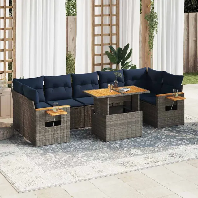 vidaXL 8-delige Loungeset met kussens poly rattan grijs, foto 2