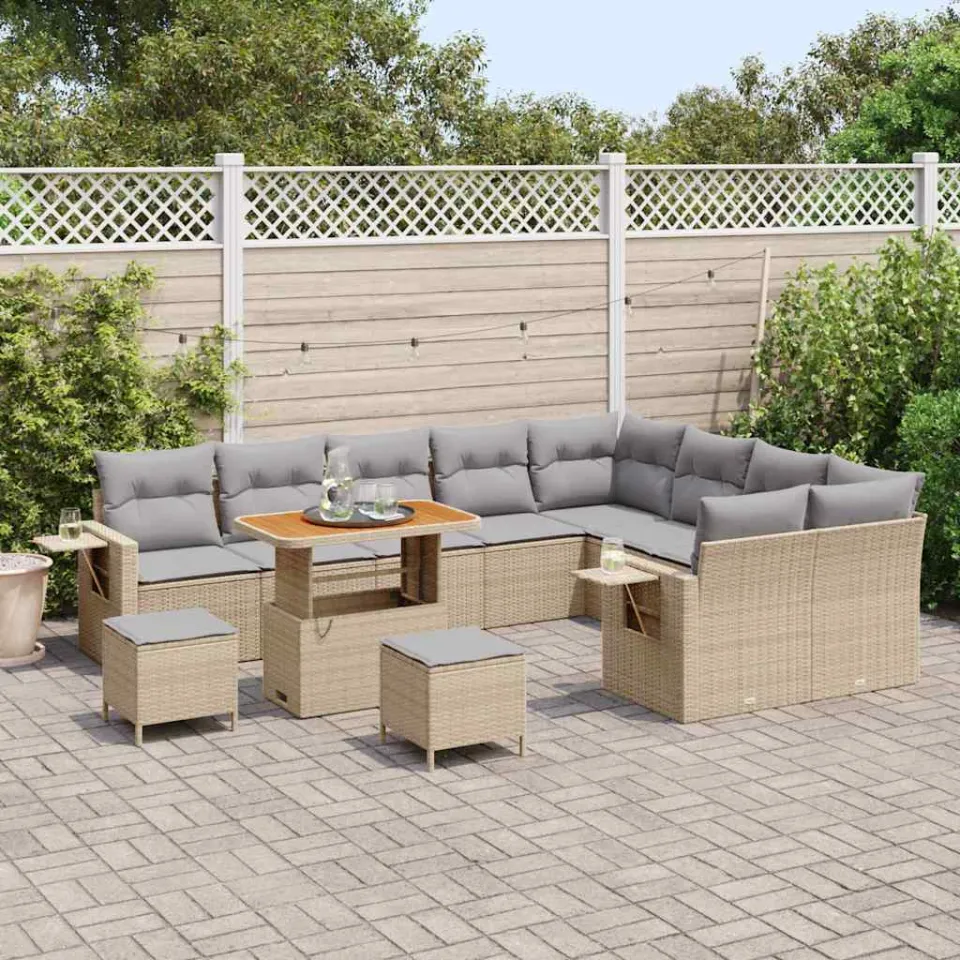 vidaXL Tuinbankenset 12 st Beige poly rattan, foto 3