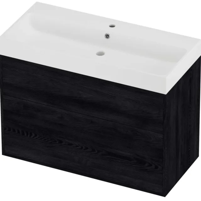 Proline Podium Badmeubelset Polystone Loft 1 Kraangat Voor Grepen 100x46x75 cm Mat White Black Oak Eiken