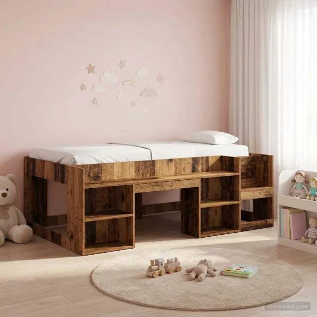 vidaXL Jeugd bedframe met opbergruimte Oud hout 90 x 190 cm Bruin