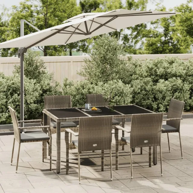 vidaXL 7-delige Tuinset met kussens poly rattan grijs, foto 2