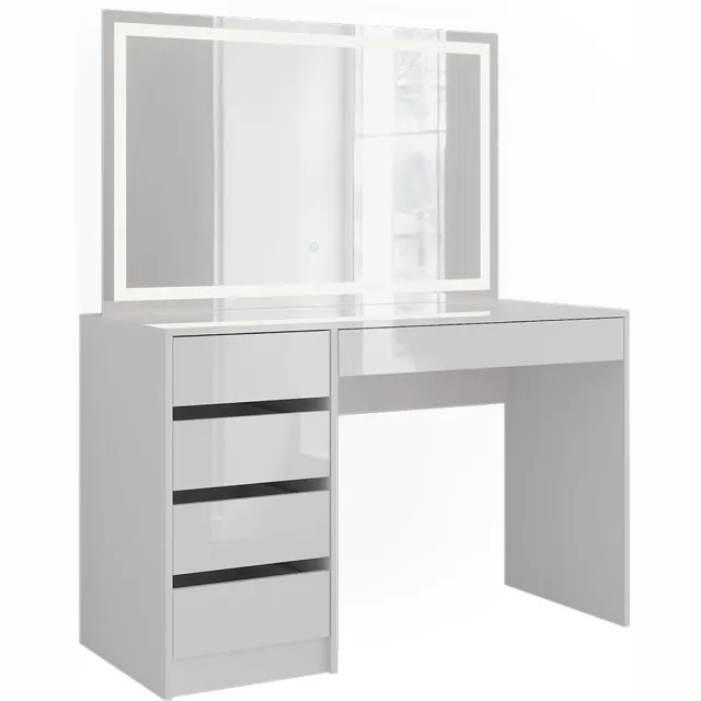 Vicco Kaptafel met licht Sherry, Wit/Wit Hoogglans, 119.8 cm met LED-spiegel