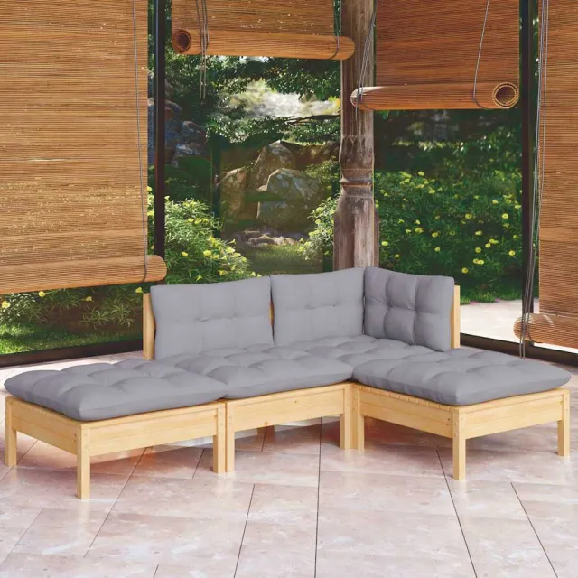 vidaXL 4-delige Loungeset met grijze kussens massief grenenhout grijs