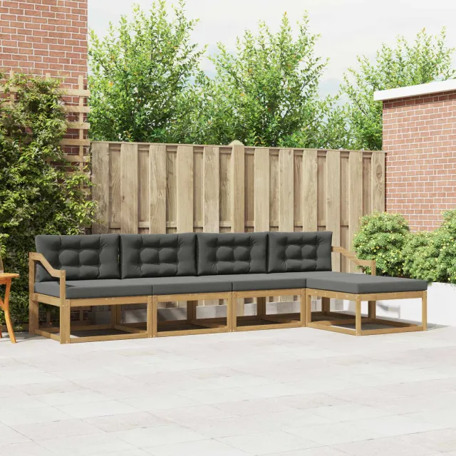 vidaXL Buiten bankenset 5 st 5-zits Wit en antracietkleurig Polyester Bruin