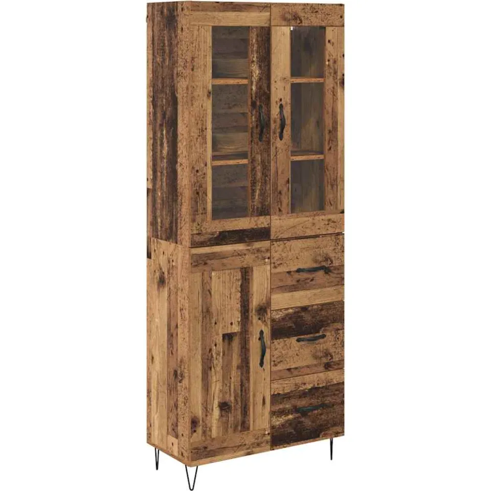 vidaXL Hoge kast Oud Hout 69,5 x 34 x 90 cm Bewerkt hout bruin, foto 3