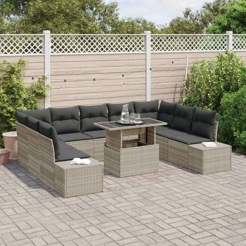 vidaXL Tuin Sofa Set 10 st Lichtgrijs poly rattan, foto 3