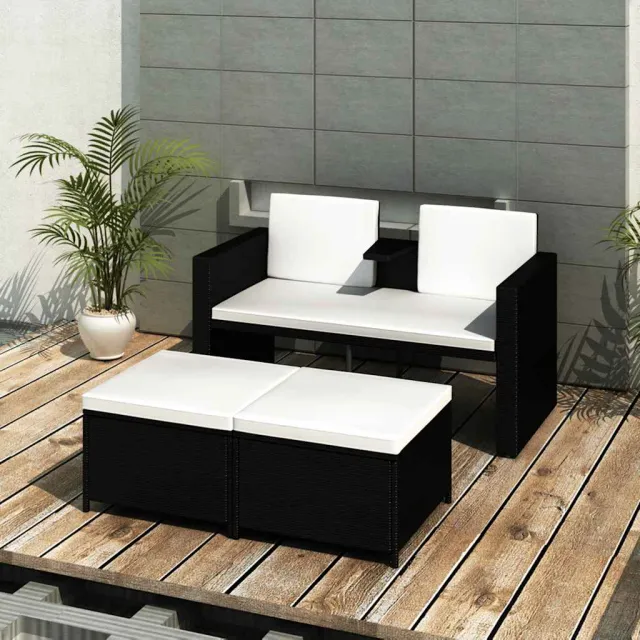 vidaXL 4-delige Loungeset met kussens poly rattan zwart, foto 2