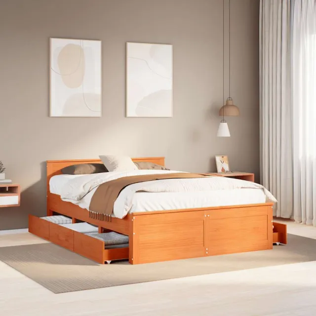 vidaXL Bedframe zonder matras met hoofdbord hout wasbruin 140x190 cm