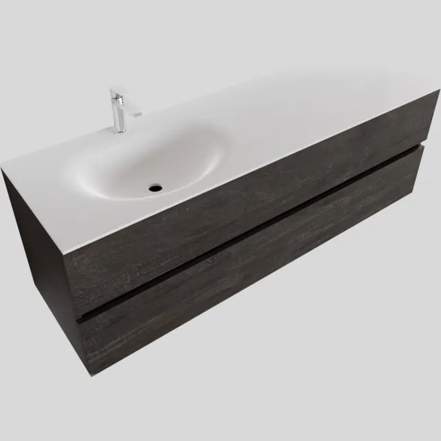 Boss & Wessing Badkamermeubel Solid Surface BWS Stockholm 150x46 cm Links Wood Dark Brown (met 1 kraangat) Houtlook